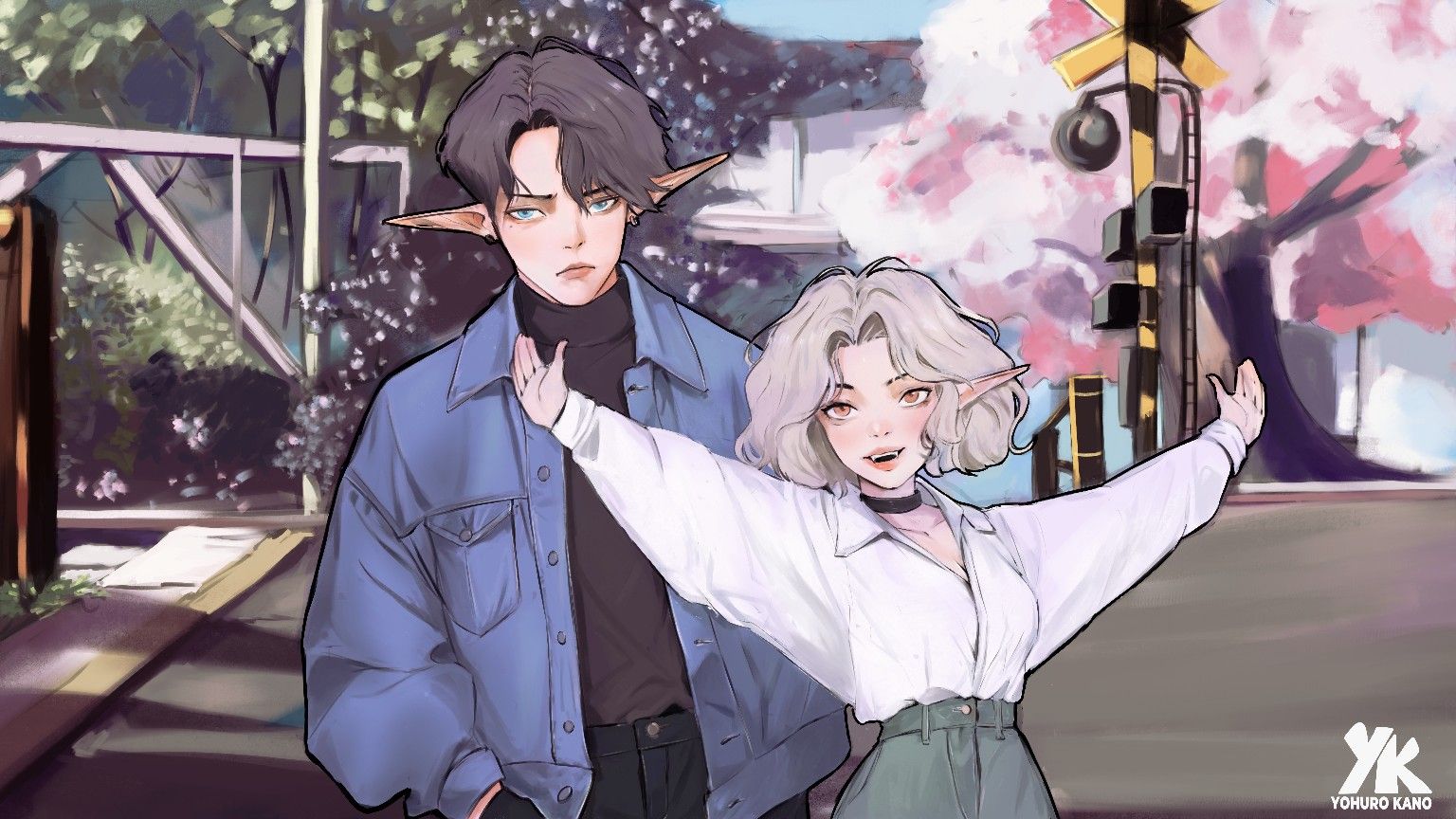Elf character in a street scene